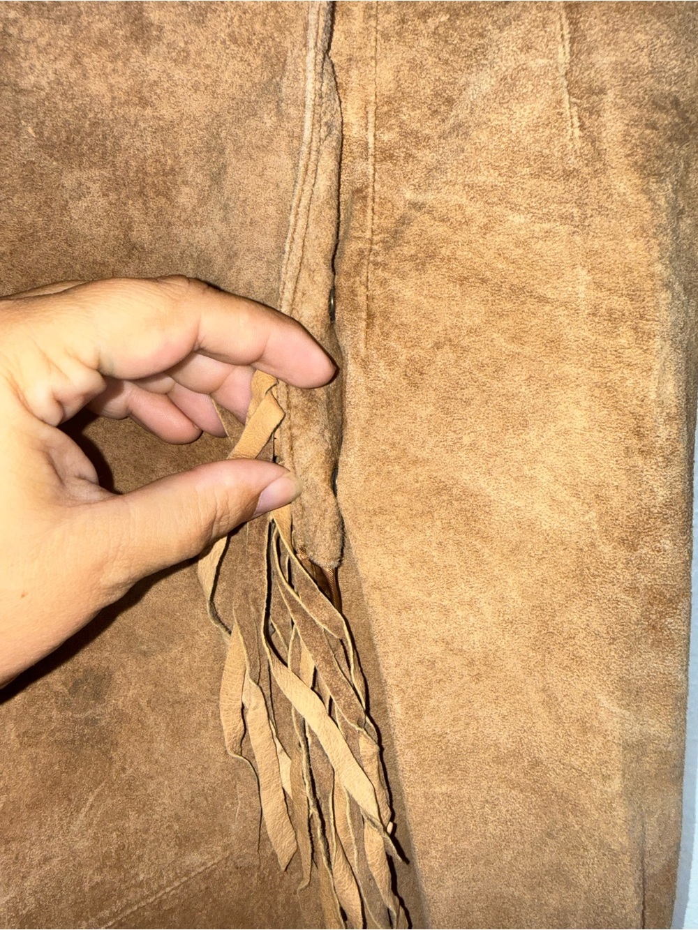 VINTAGE LEW MAGRAM tan suede fringe detail western festival wrap midi skirt 12 - Picture 4 of 4